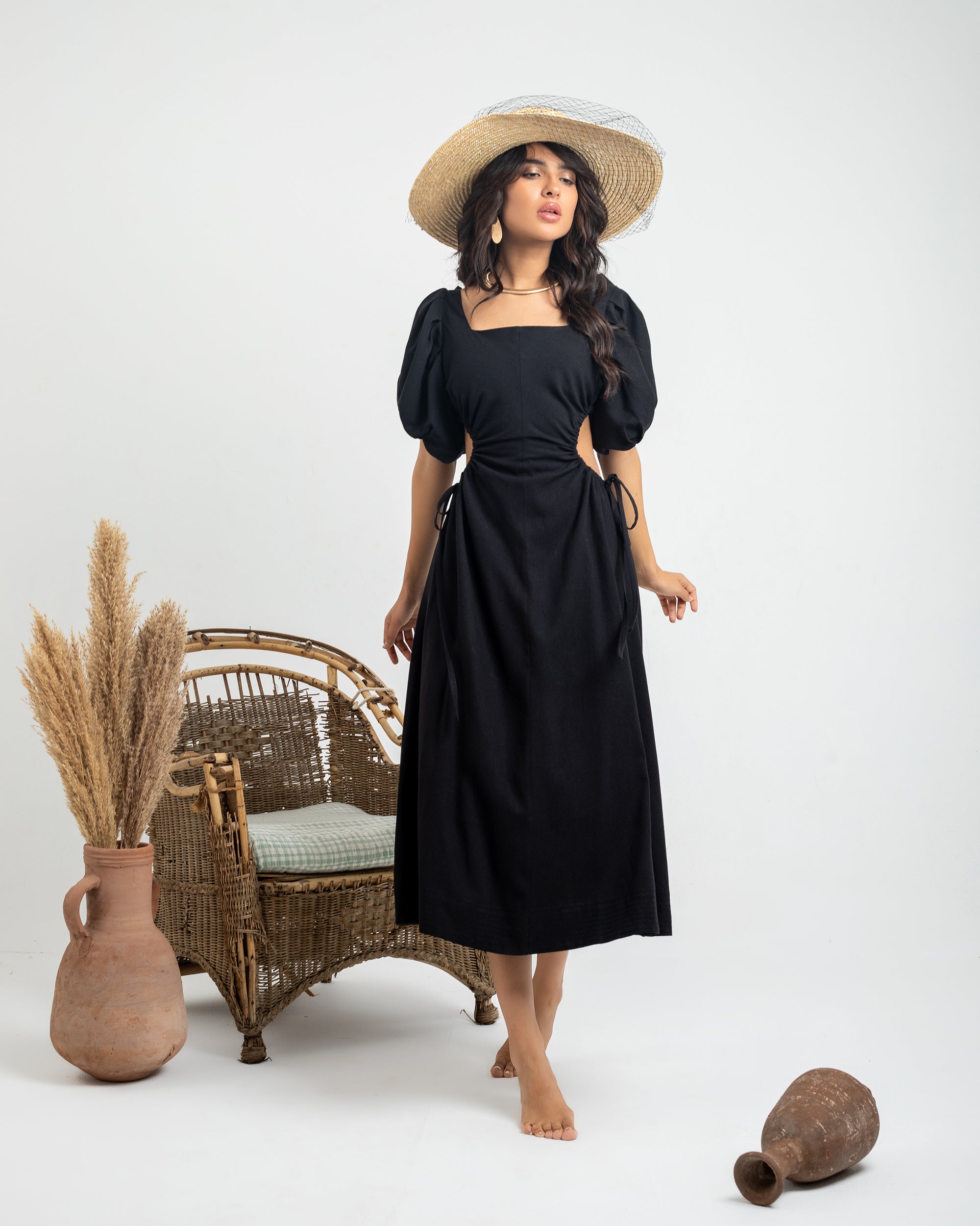 Olivia Linen Dress - Black