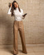 Beige Wide Leg Leather Pants