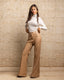 Beige Wide Leg Leather Pants