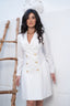 White Double Breasted Flared Blazer Dress