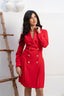 Red Double-Breasted Flared Blazer Dress