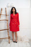 Red Double-Breasted Flared Blazer Dress