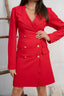 Red Pocketed Double Breasted Blazer Dress