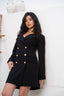 Black Pocketed Double Breasted Blazer Dress