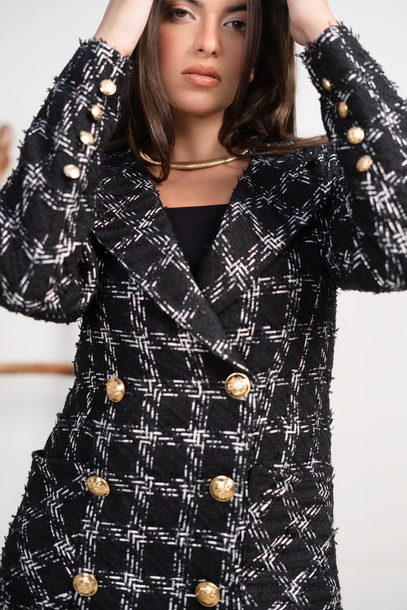Black plaid pattern double breasted blazer dress – Lolla's