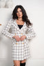 White plaid pattern double breasted blazer dress