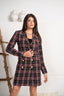 Red and black plaid pattern double breasted blazer dress