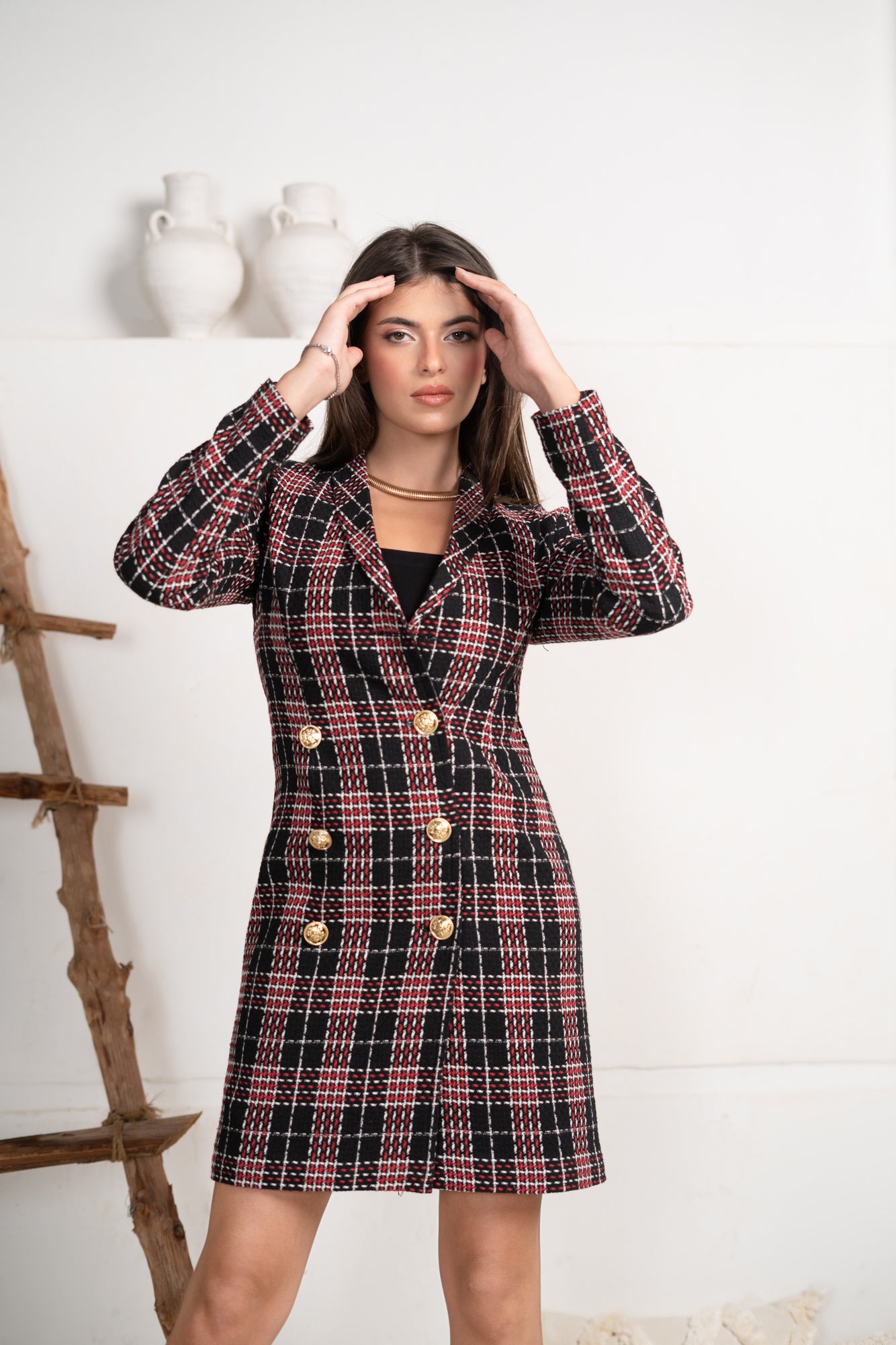 Red plaid best sale blazer dress