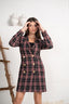 Red and black plaid pattern double breasted blazer dress