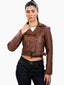brown crop fit leather jacket
