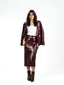 maroon leather skirt suit