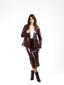 maroon leather skirt suit