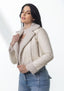 white Leather Jacket with Shearling Lining