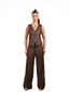 brown leather vest set