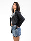 black crop fit leather jacket